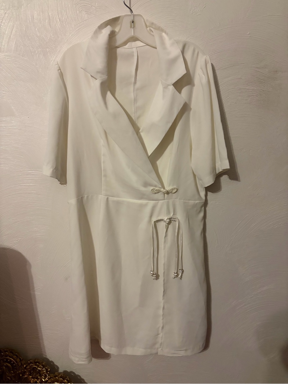 White Short-Sleeve Wrap Dress with Rope Tie